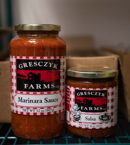 Bottled marinara sauce and salsa from Gresczyk Farms in New Hartford, Connecticut.