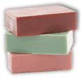 A stack of three bars of soap.